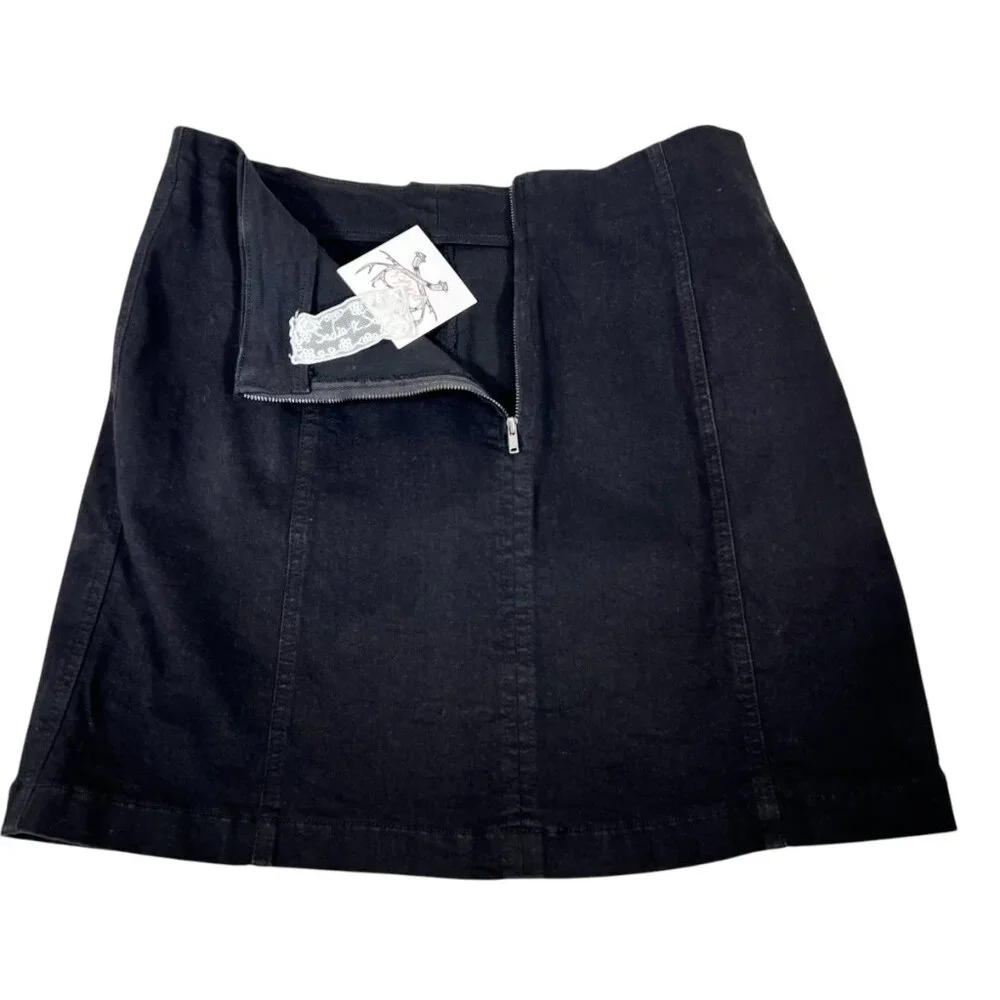NWT Parker Womens Black Back Zip Denim Mini Stretch Skirt Size Large - Picture 2 of 9